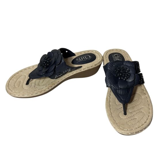 Cliffs By White Mountain Sandals Navy Blue Flower Thong Slides Size 6.5 M Comfor - Picture 2 of 4